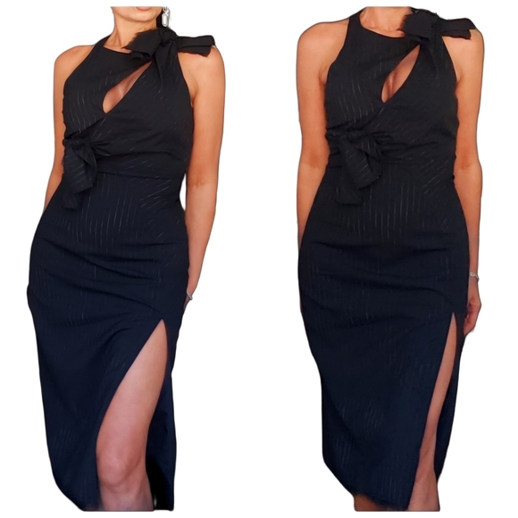 Authentic Versace Runway Pinstripe Cutout Side Slit Asymmetrical Dress - Picture 3 of 11